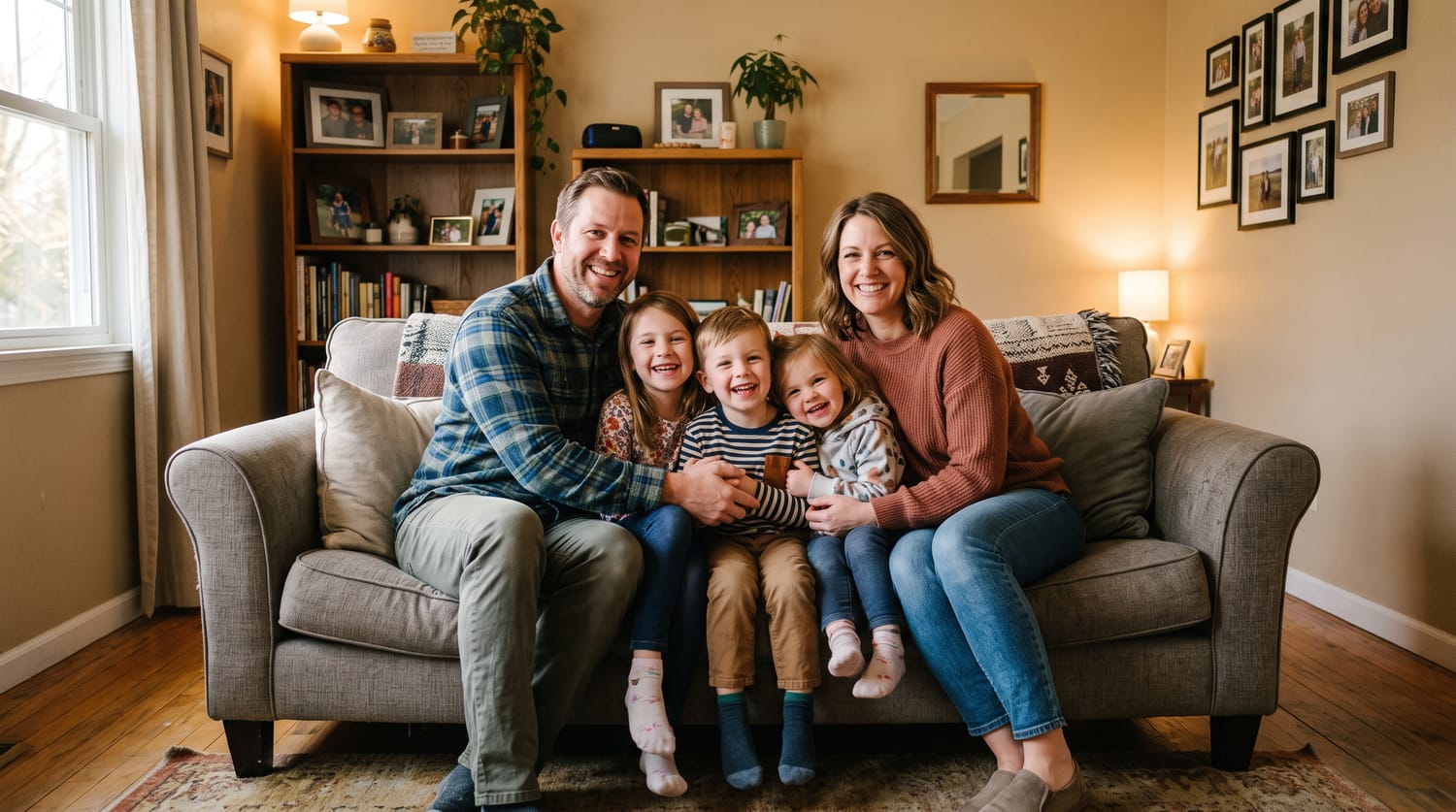 Familia feliz con libertad financiera