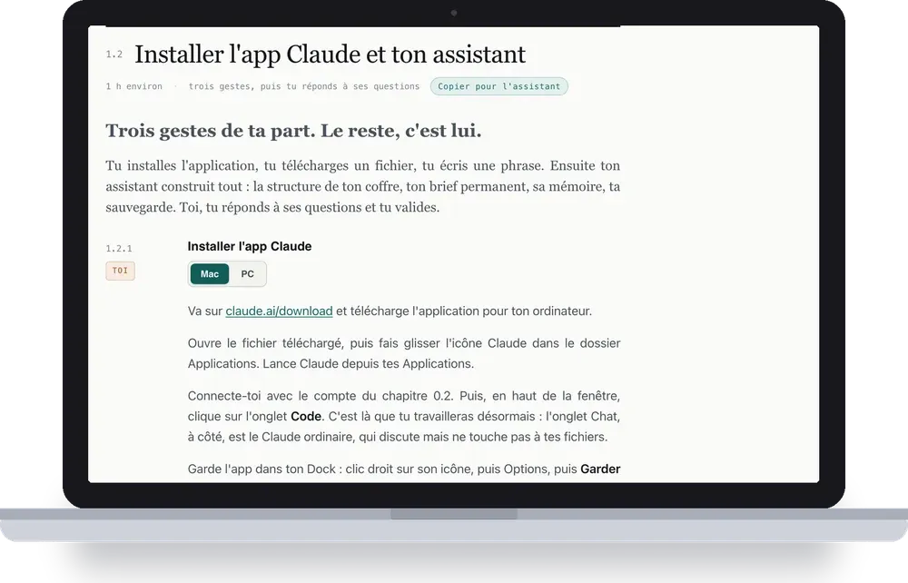 Une leçon du parcours sur un ordinateur portable