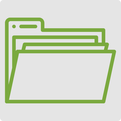 Green line icon of file folders representing organized digital file management