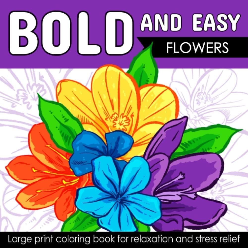 Black and White Simple and Modern Flower Coloring Adult Book.