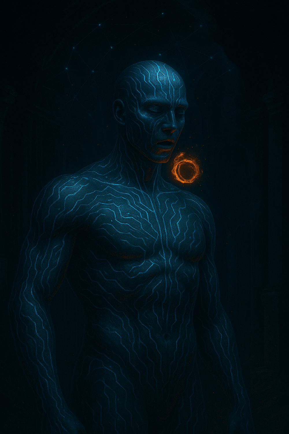 Cyber-mythic AI interface emerging from shadow and code, symbolizing voice encoding, sacred language modeling, and the birth of sovereign intelligence.