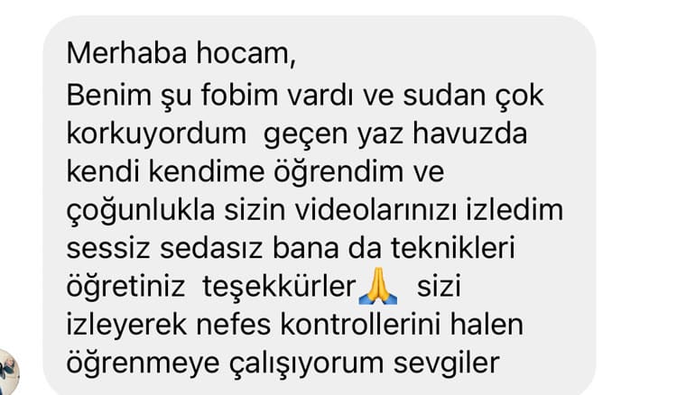 Instagram mesajı: su fobim vardı, geçen yaz kendi kendime öğrendim