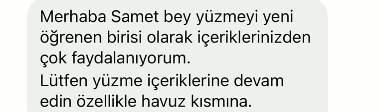 Instagram mesajı: yüzmeyi yeni öğrenen biri olarak çok faydalanıyorum
