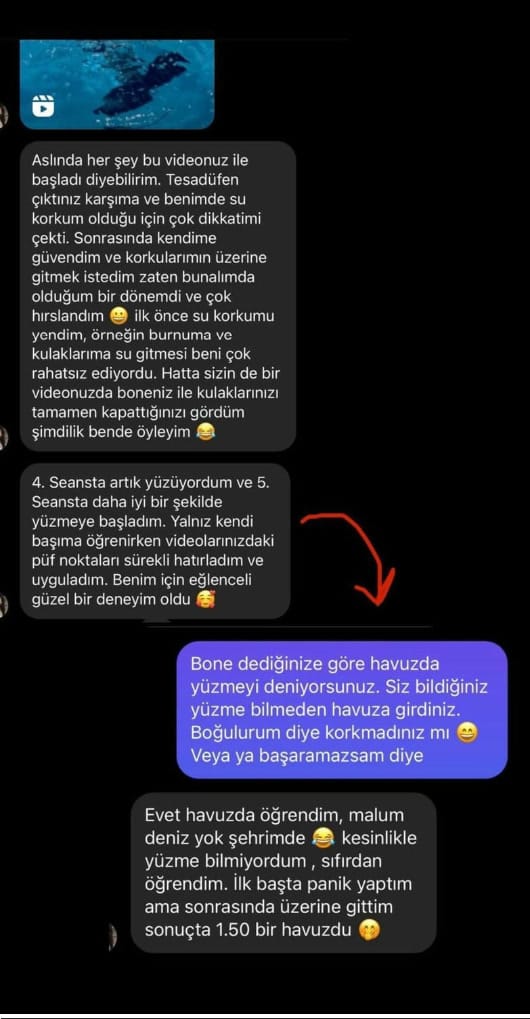 Instagram mesajı: 4. seansta artık yüzüyordum