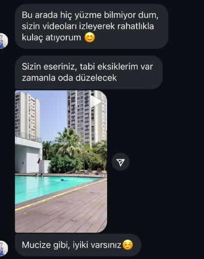 Instagram mesajı: hiç yüzme bilmiyordum, videolarınızla rahatlıkla kulaç atıyorum