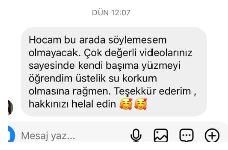 Instagram mesajı: su korkuma rağmen kendi başıma yüzmeyi öğrendim