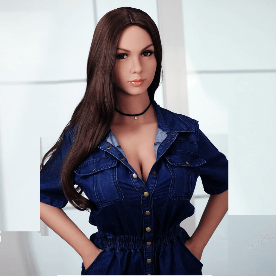 Emily Grace, elegant life-size silicone companion doll with gentle smile and flowing brunette hair, wearing a graceful outfit, from the Divine Love Dolls sanctuary collection.