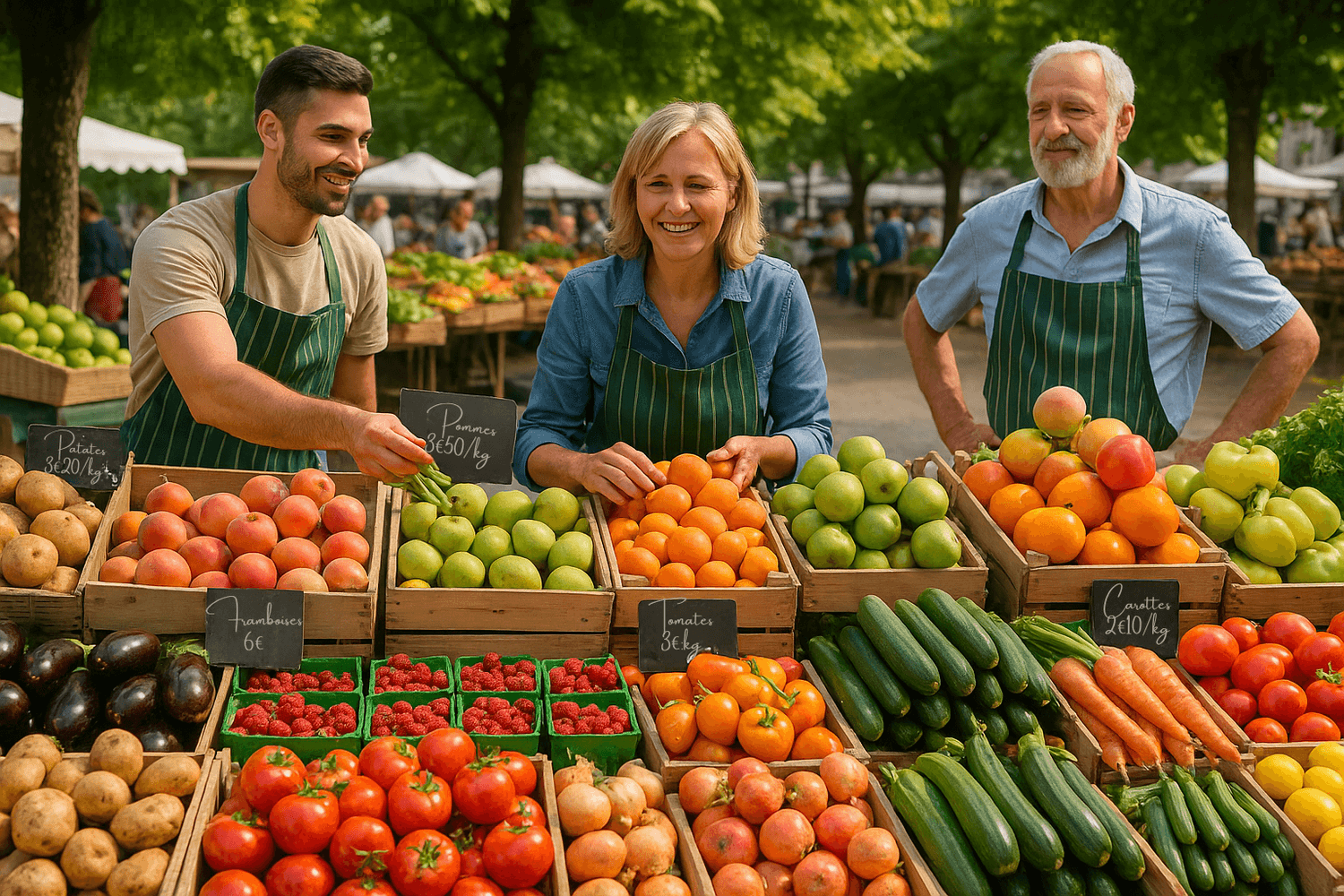 Marché local avec fruits et légumes de saison