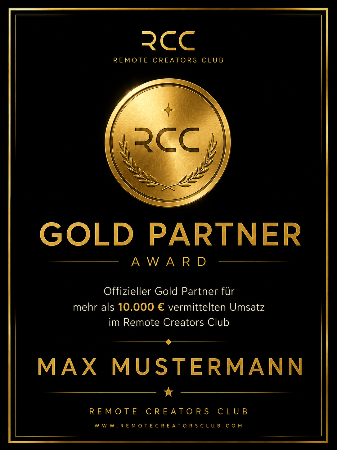 RCC Gold Partner Award für 10.000 Euro Affiliate-Umsatz