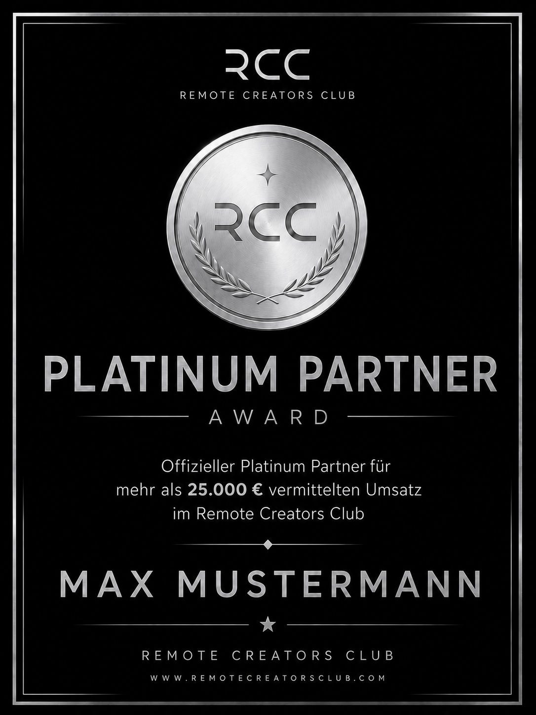 RCC Platinum Partner Award für 25.000 Euro Affiliate-Umsatz