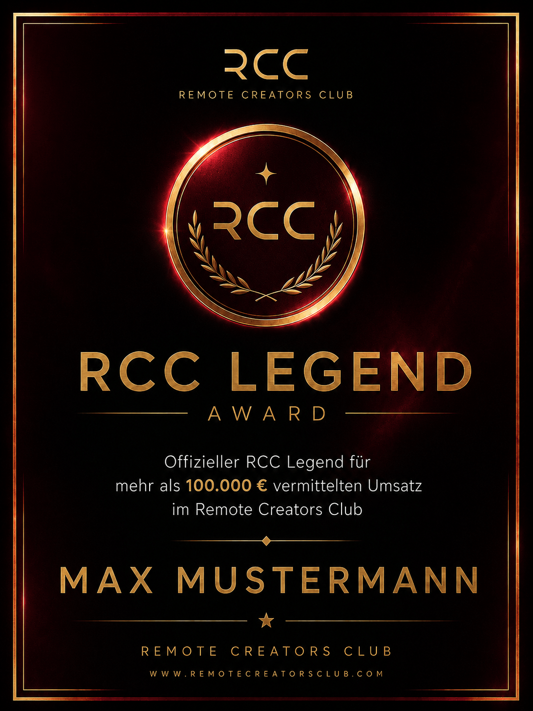 RCC Legend Award für 100.000 Euro Affiliate-Umsatz