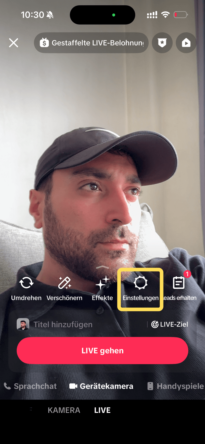 TikTok LIVE – Schritt 1: Einstellungen öffnen