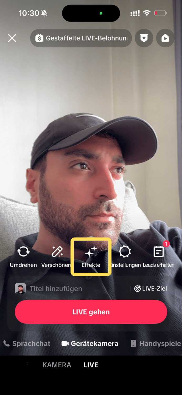TikTok LIVE – Schritt 5: Effekte auswählen