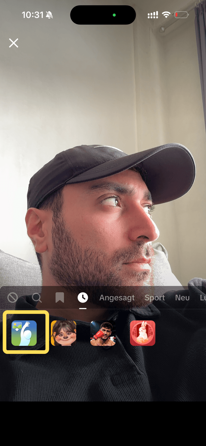 TikTok LIVE – Schritt 6: Green-Screen-Sticker auswählen