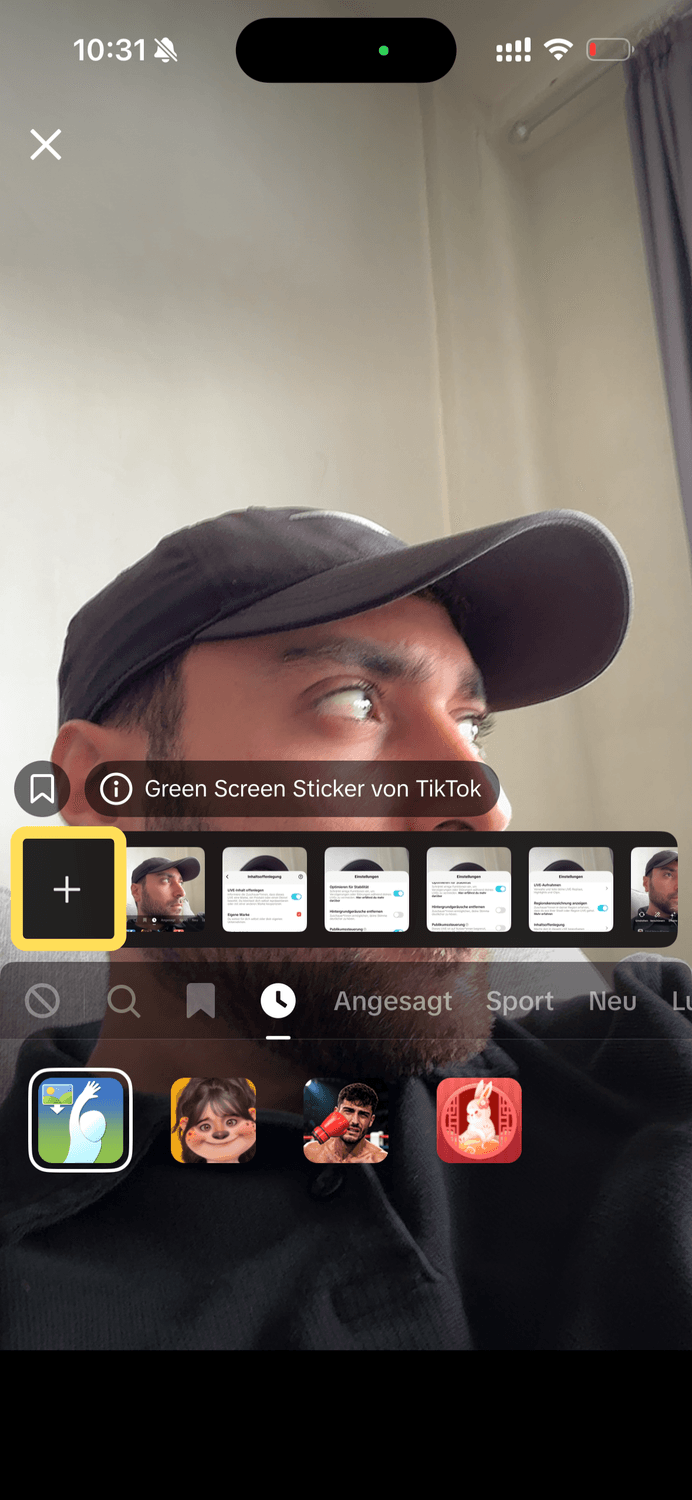 TikTok LIVE – Schritt 7: Screenshot über das Pluszeichen hinzufügen