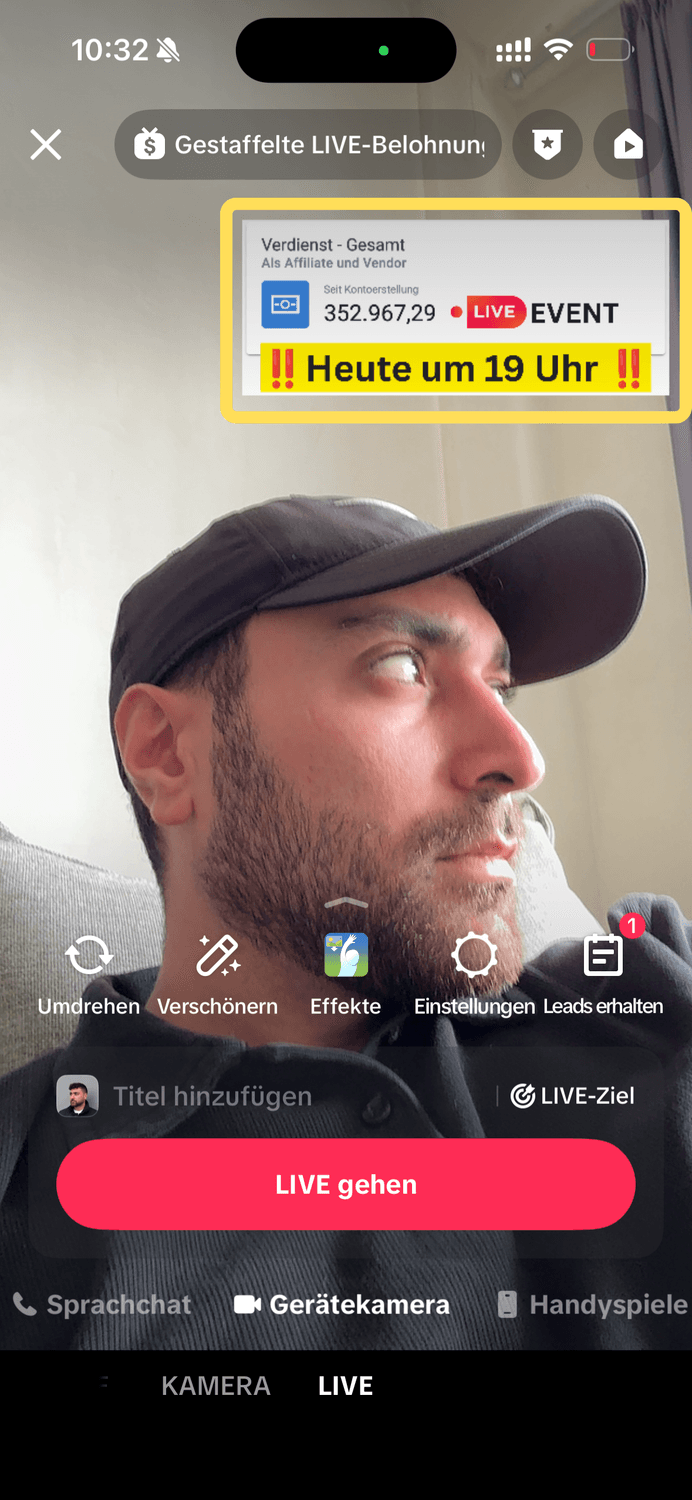 TikTok LIVE – Schritt 8: Screenshot verkleinern und oben platzieren