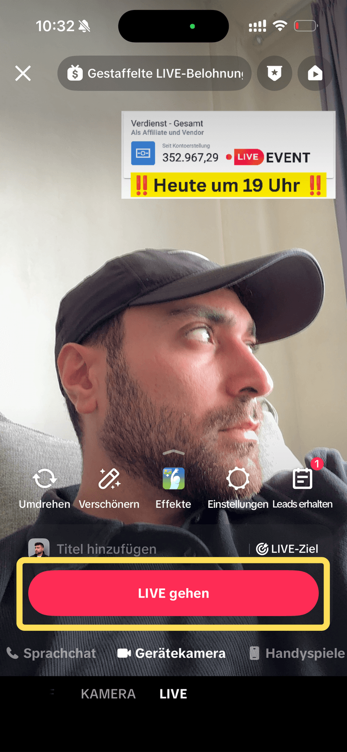 TikTok LIVE – Schritt 9: LIVE starten