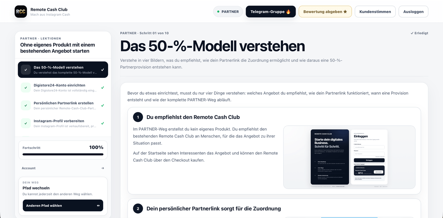 Remote Cash Club 50 Prozent Partnerprovision erklärt