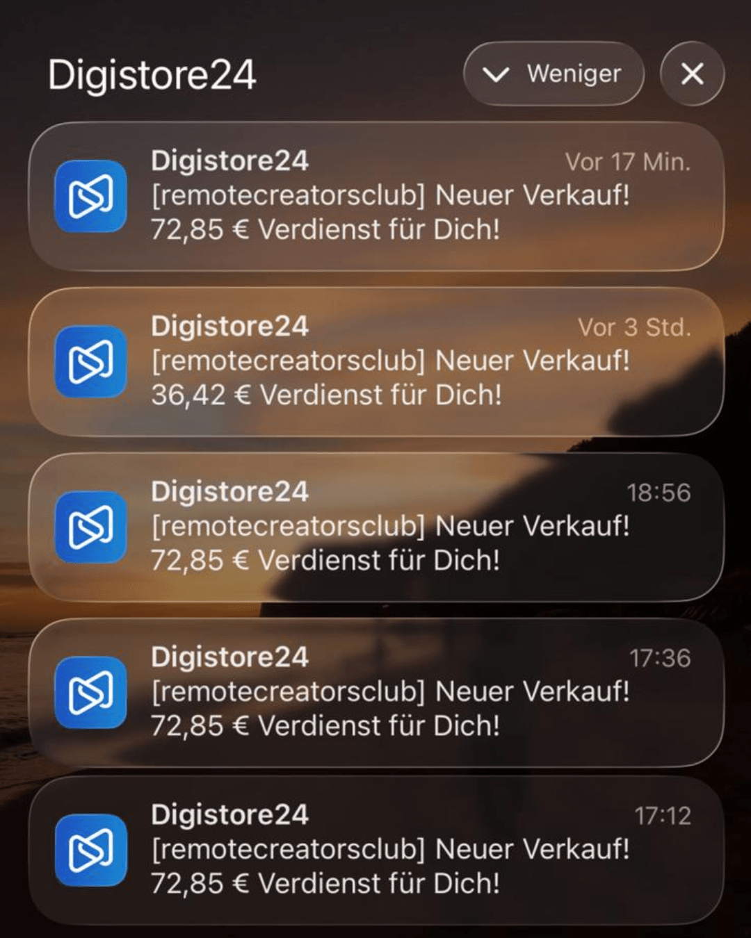Mehrere Digistore24 Verkaufsbenachrichtigungen mit Account Zuordnung