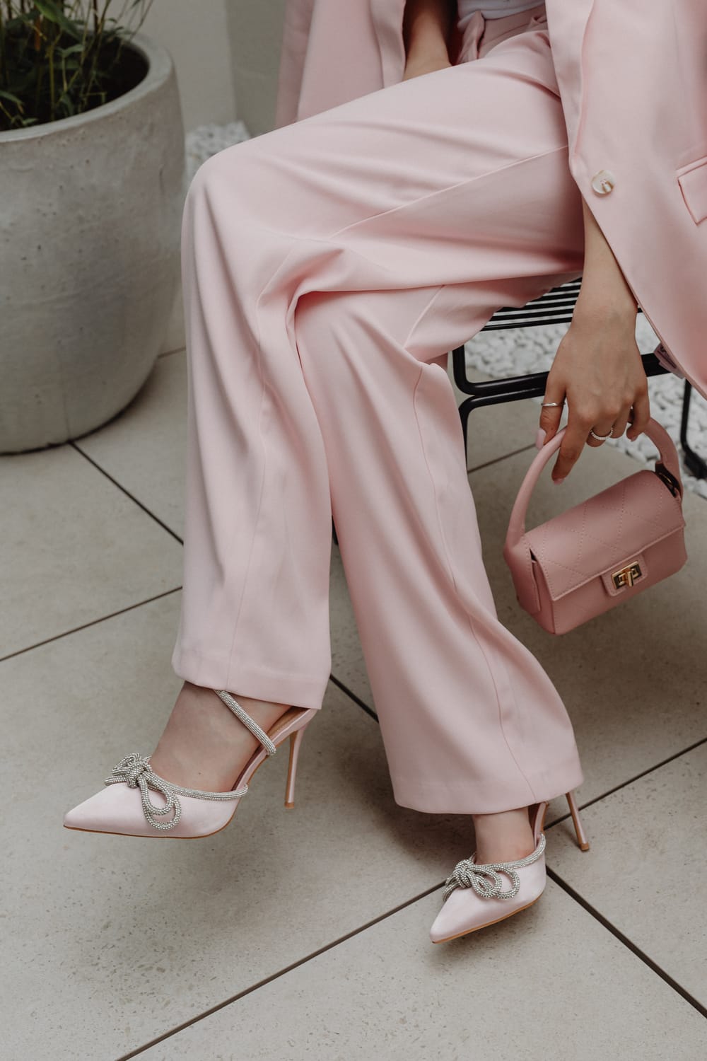 Business woman in a pink suit
