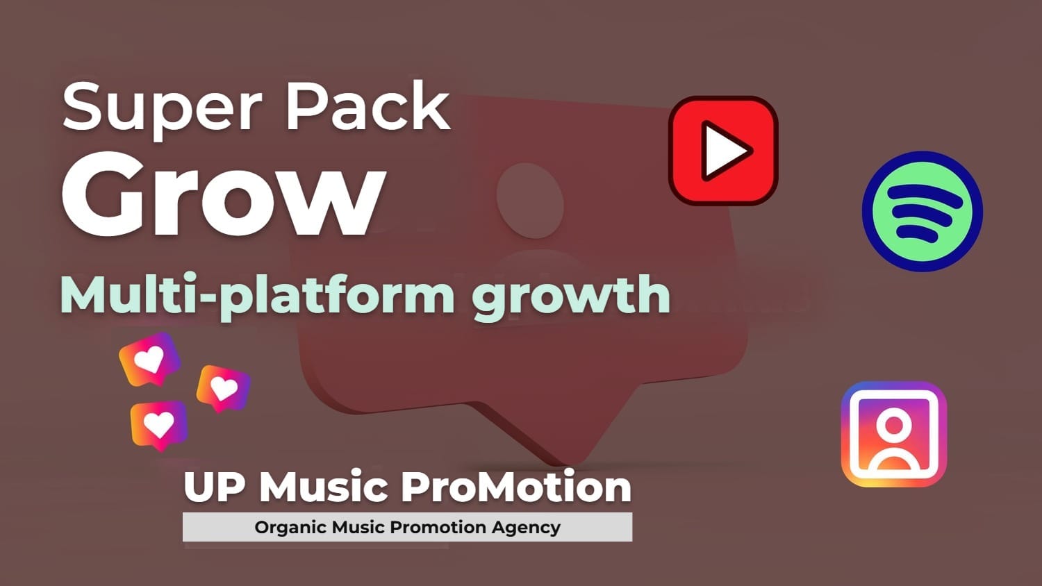 Super Pack Grow - multi-platform growth on Instagram, YouTube and Spotify