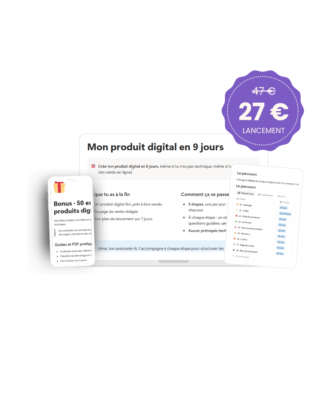 Aper&ccedil;u du parcours Mon produit digital en 9 jours