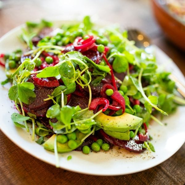 Beetroot, avocado and pea salad with watercress for the Raw Reset programme