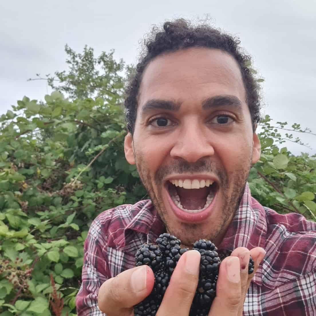 Ceferino Cenizo picking wild blackberries