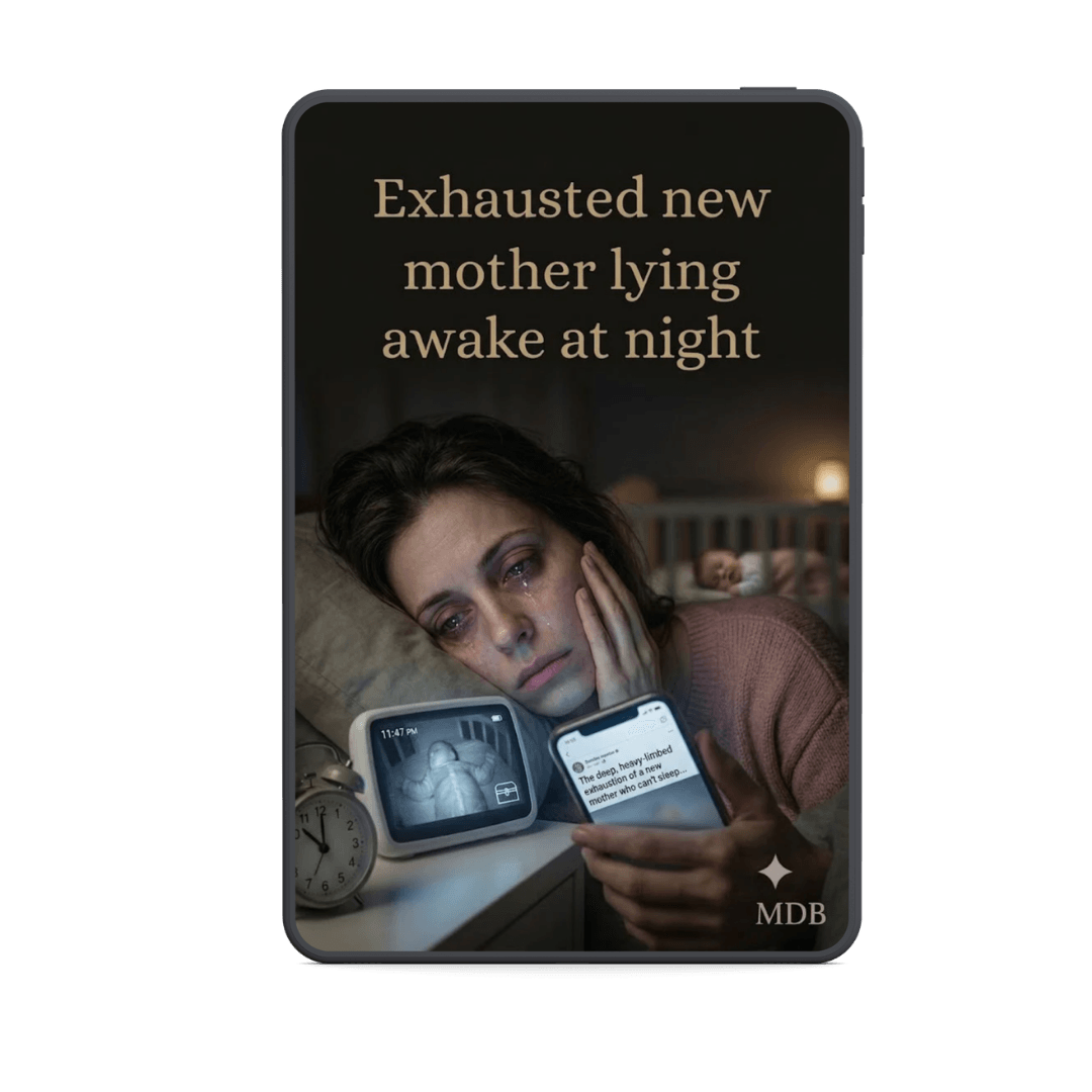 New mother recognizing herself in the description of exhaustion