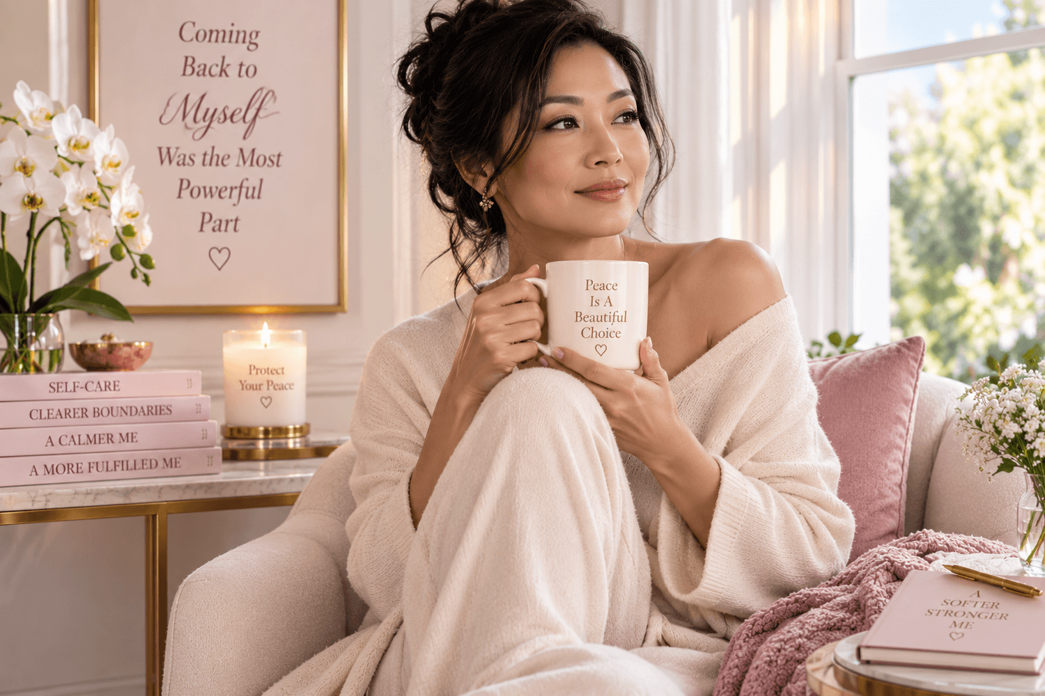Woman reconnecting with herself in a peaceful moment