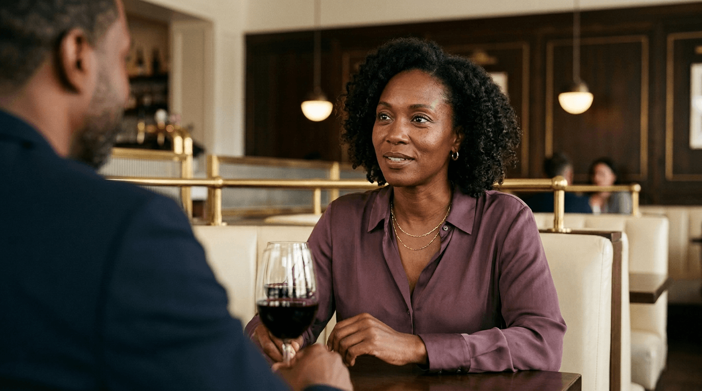 A woman thoughtfully getting to know a man on a date