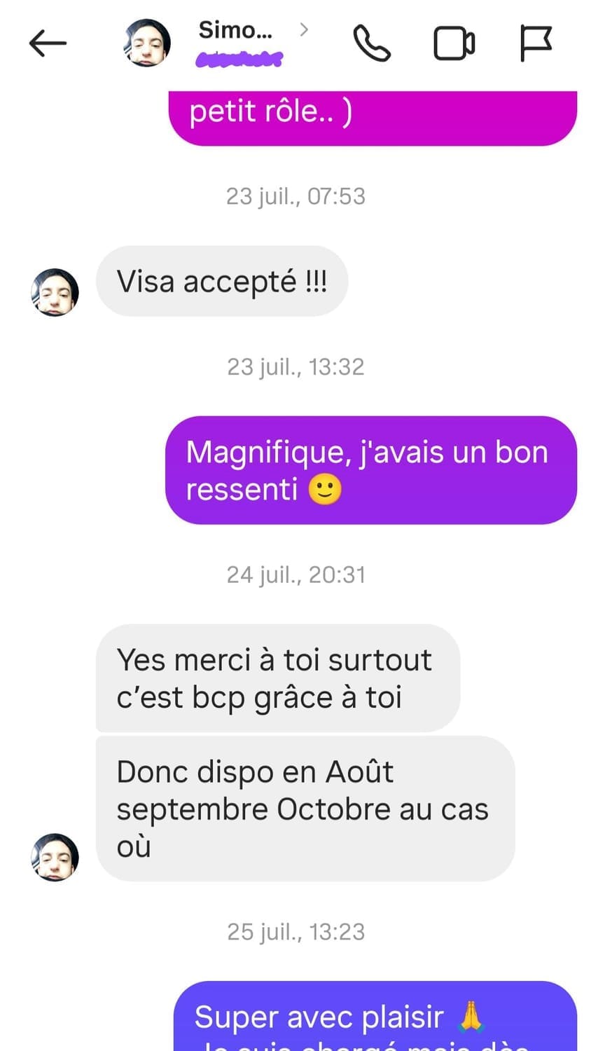 Conversation — visa accepté — Bangkok → Paris (Simon, 25 ans)