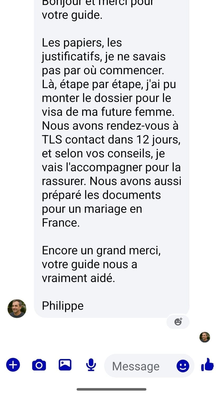 Conversation — visa accepté — Bangkok → Bordeaux (Philippe, 52 ans)