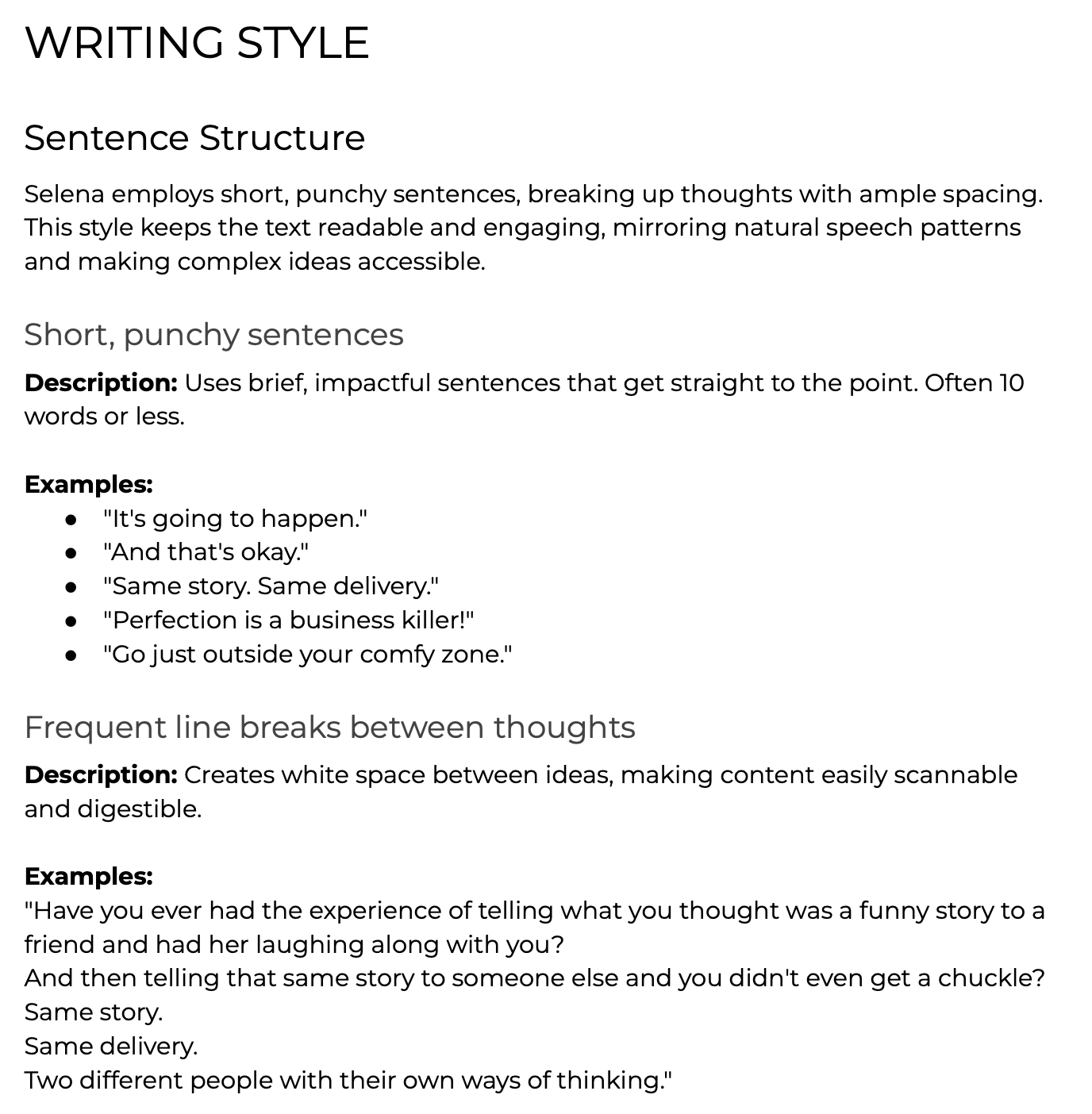 Screenshot of Writing Style document