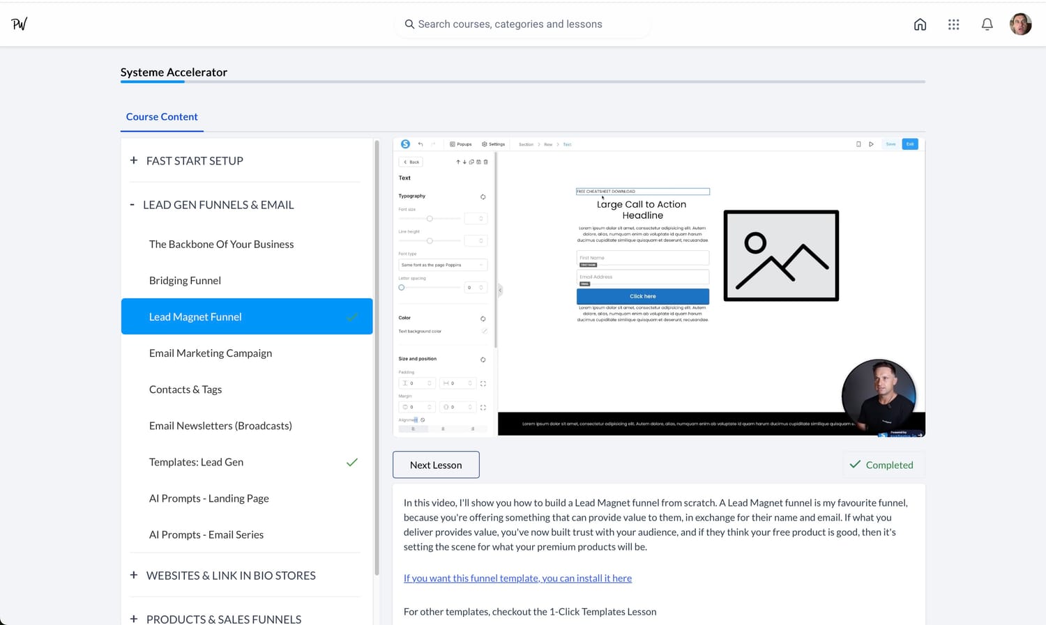 Systeme Accelerator - Lead Magnet lesson