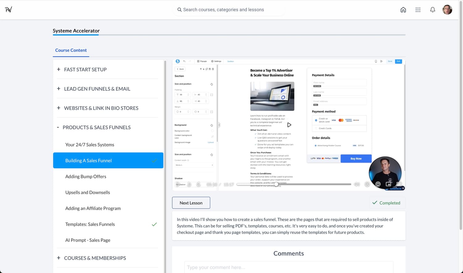 Systeme Accelerator - Sales Funnel lesson