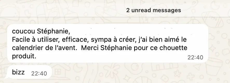 Témoignage client : calendrier de l'avent facile à utiliser et efficace pour promouvoir son activité