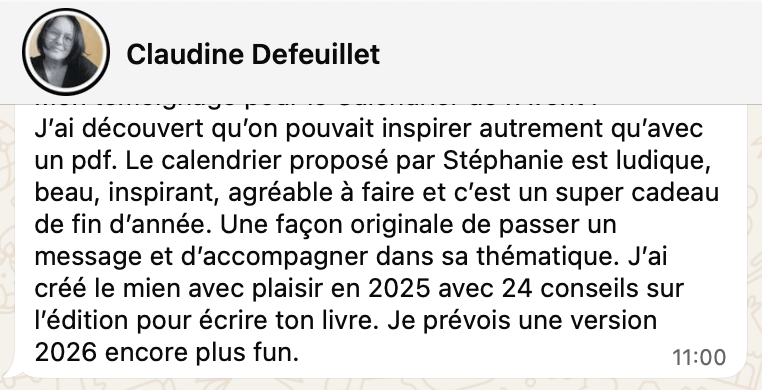 Témoignage Claudine Defeuillet : calendrier de l'avent original pour promouvoir un livre