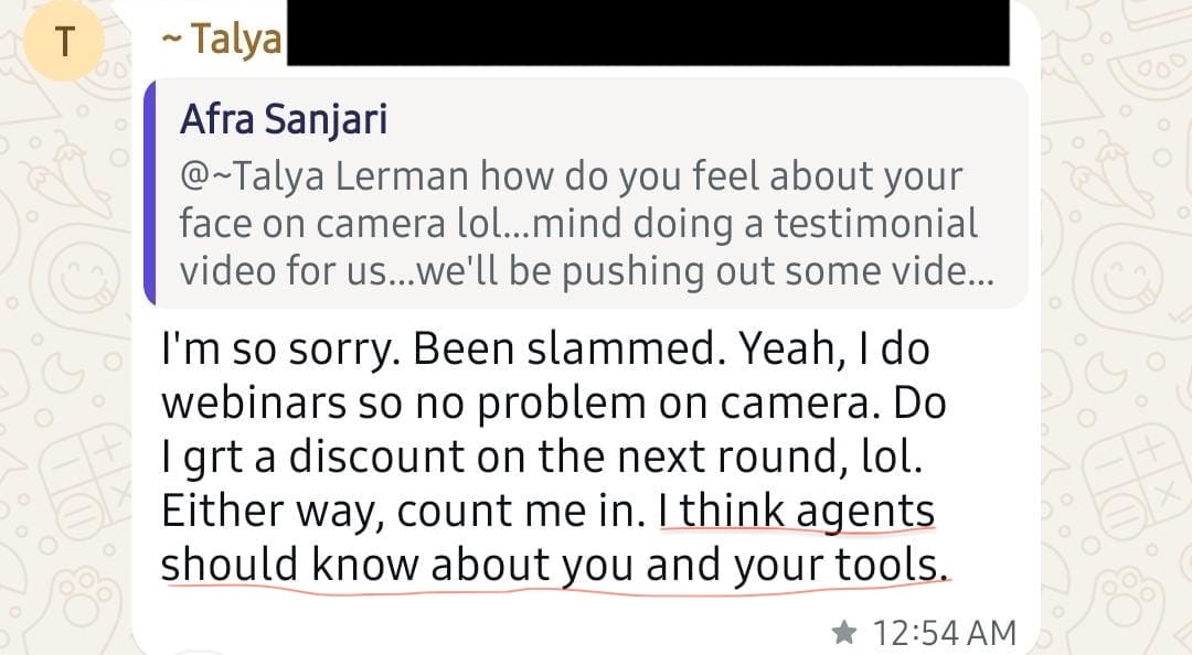 Client message after the first appointment: nice job, I think there is a deal to be had, get me more