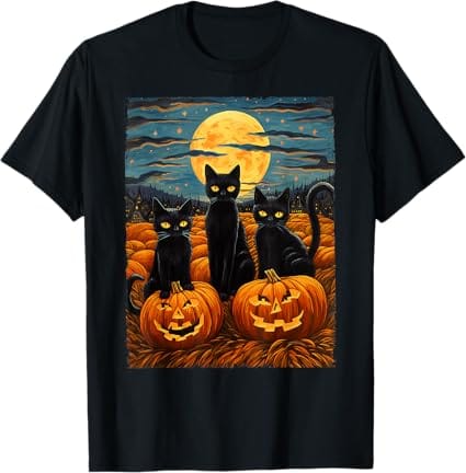 Black Cat Halloween Cat Lovers Starry Night Cat  Cat T-Shirt Pumpkin T-shirt last minute halloween costume