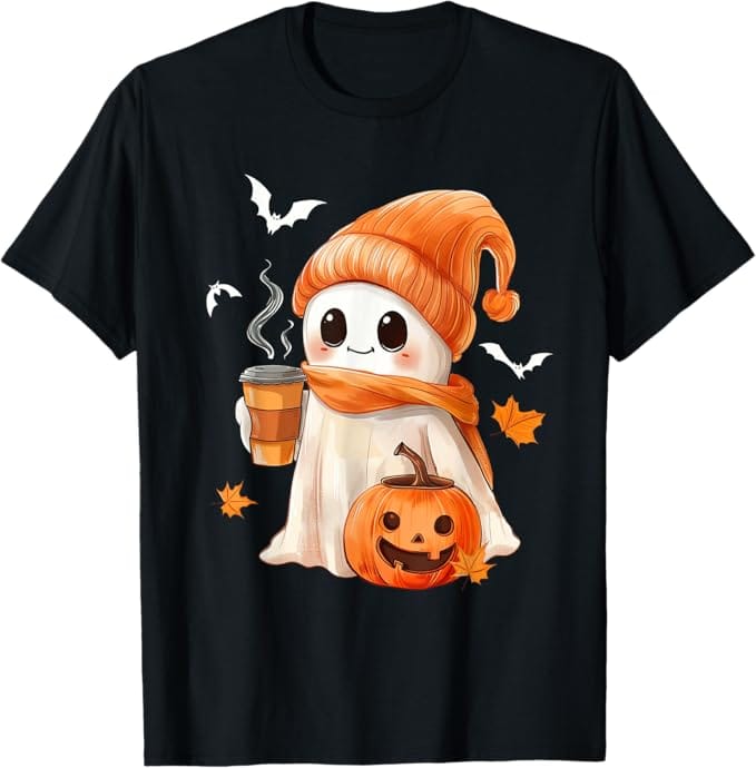 Cute Ghost Drinking Coffee Halloween t-shirt halloween shirt