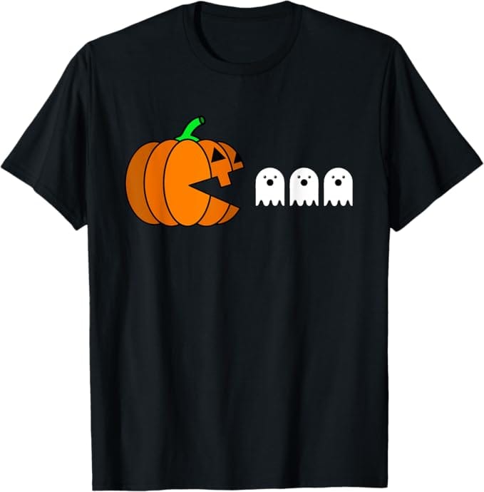 Funny Halloween Pumpkin Eating Ghost, Gamer Men Women Kids T-Shirt  last minute halloween costume