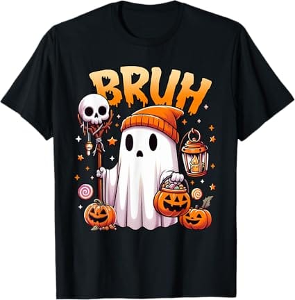 Bruh Ghost Halloween Cute Ghost Trick Or Treat Candy Kids T-Shirt pumpkin T-shirt
