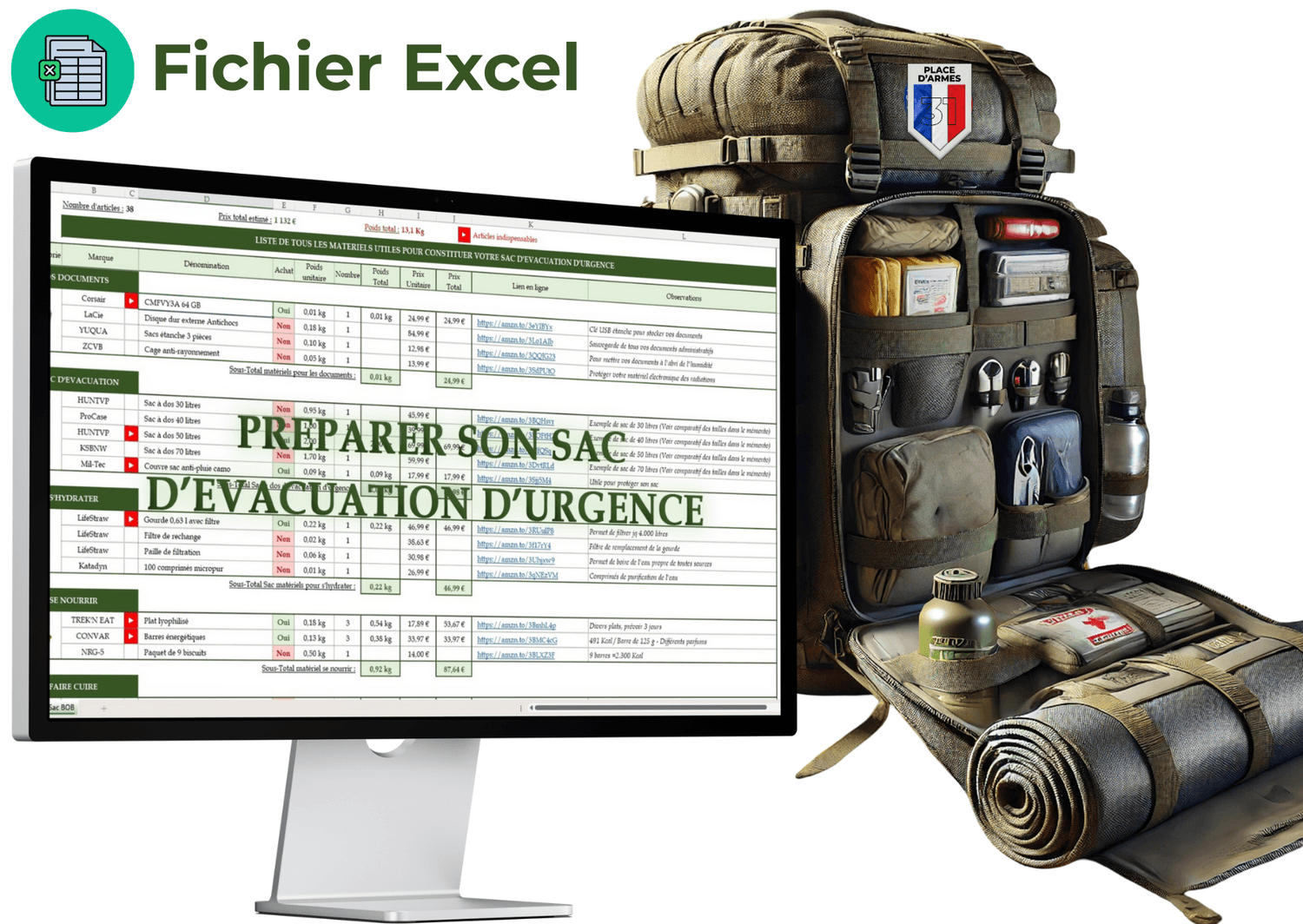 Calculateur sac d'évacuation d'urgence 72h