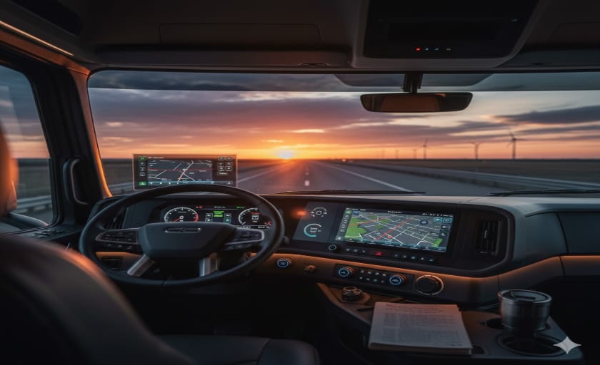 Truck Driver's View of the road.