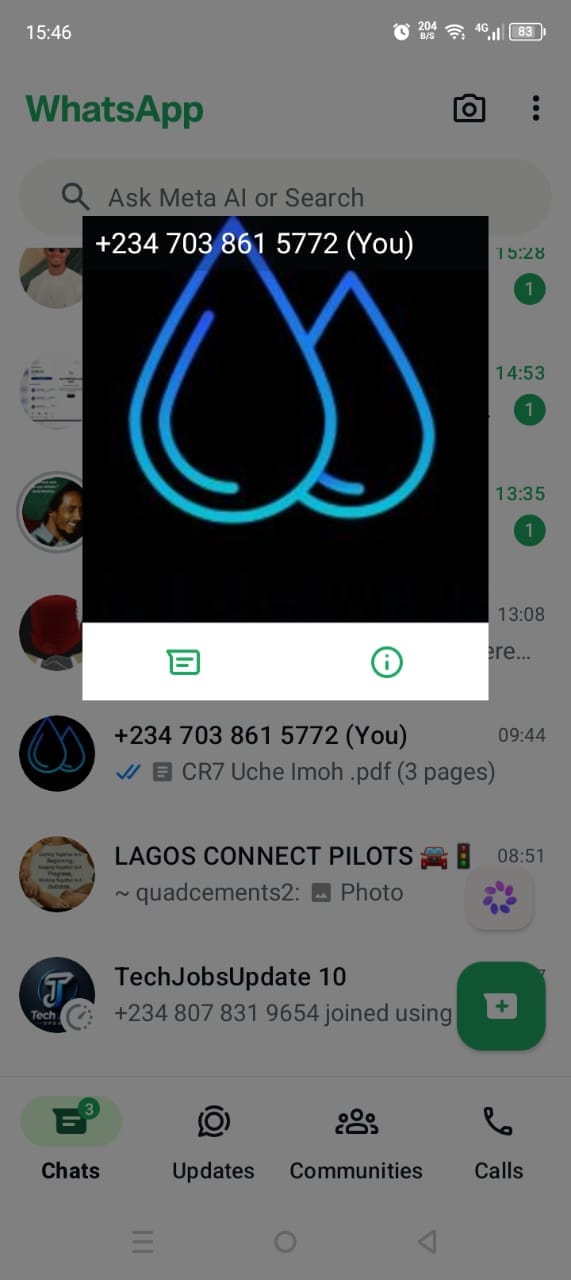 WhatsApp snapshot of early business operations