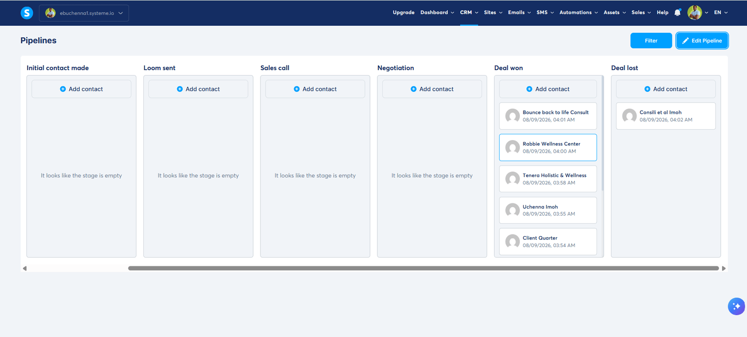 TWIF Media client portfolio dashboard showing growth from 1 client in 2023 to 9 recurring retainer clients in 2026 — all through organic acquisition
