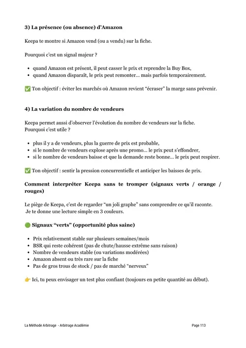 Extrait du guide, page 113 : Lire les signaux Keepa