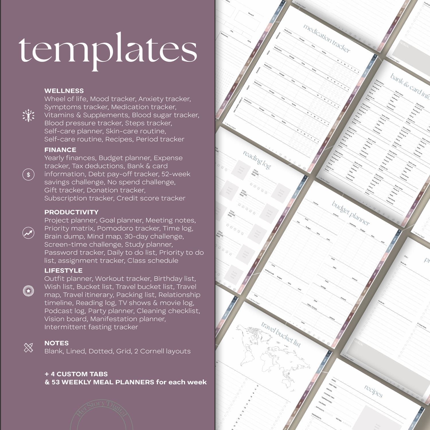 2025 Planner Peace Digital Planner Templates by HerStoryDigital