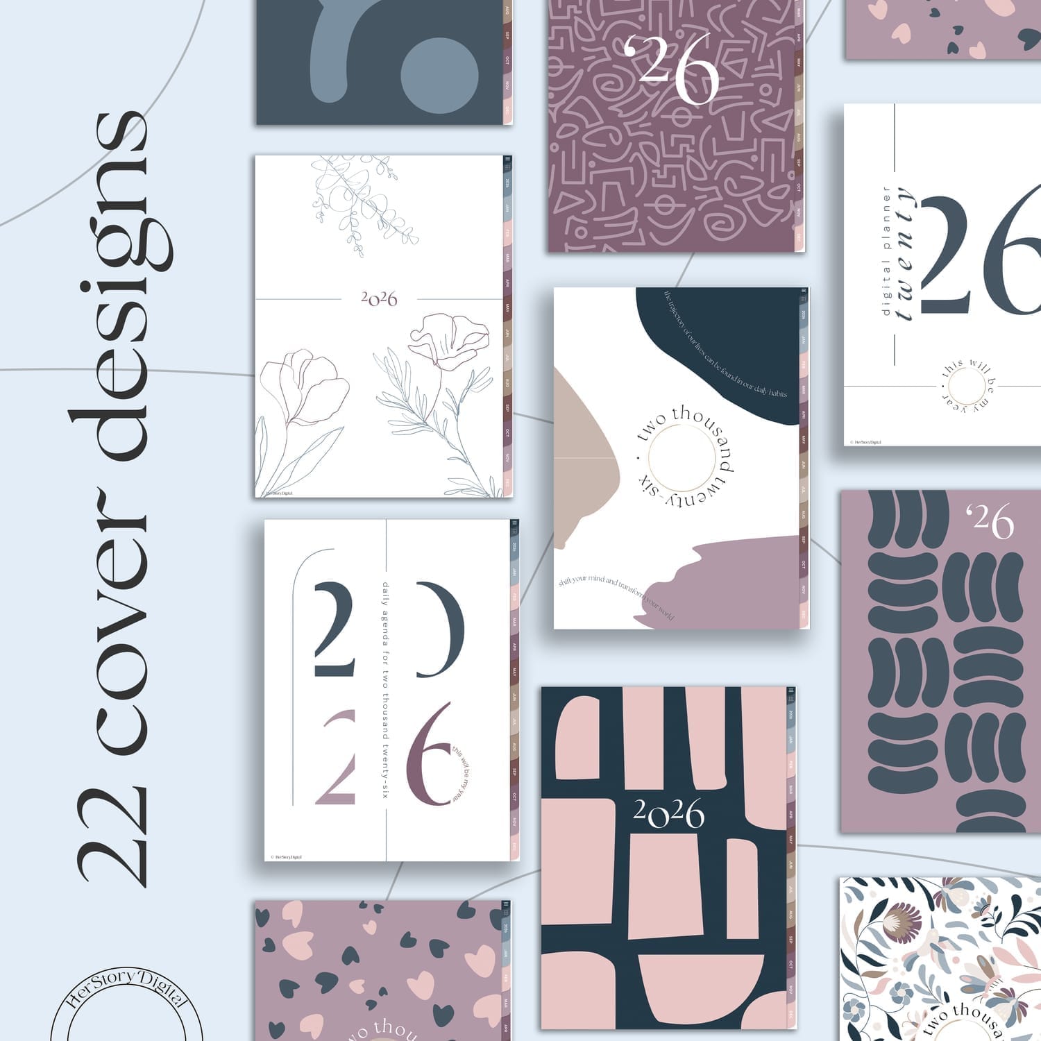 Cover designs for for 2025 digital planner peace by HerStoryDigital